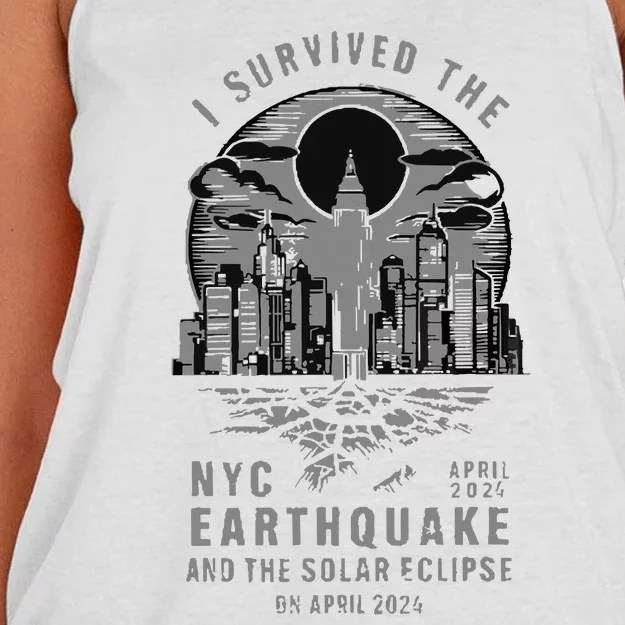 I Survived The Nyc Earthquake And The Solar Eclipse Women's Knotted Racerback Tank