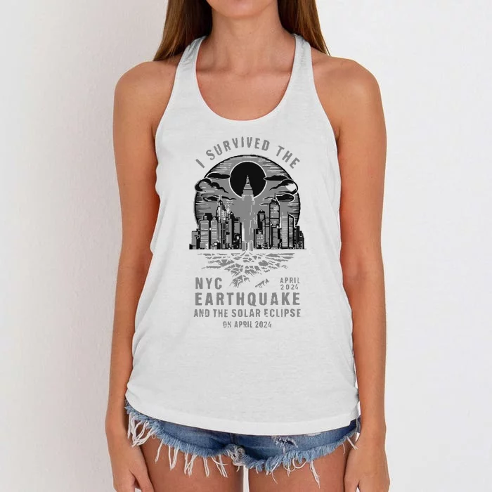 I Survived The Nyc Earthquake And The Solar Eclipse Women's Knotted Racerback Tank