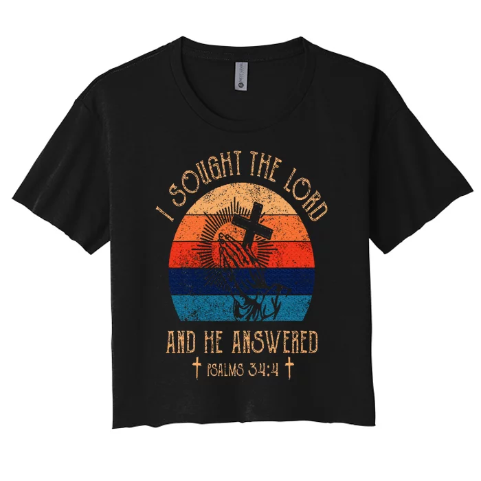 I Sought The Lord And He Answered Me Cross Bible Women's Crop Top Tee