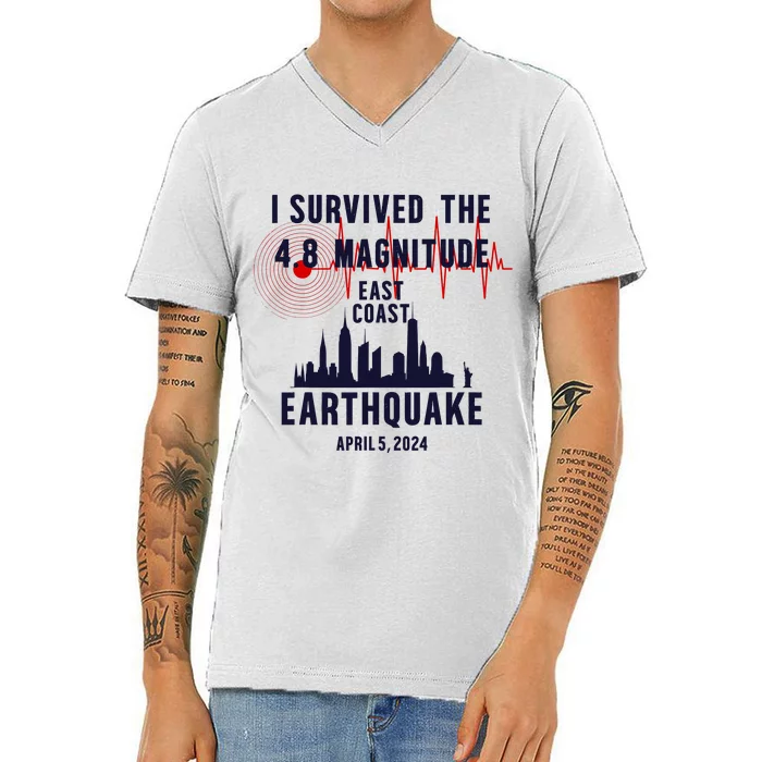 I Survived The Nyc Earthquake 2024 V-Neck T-Shirt