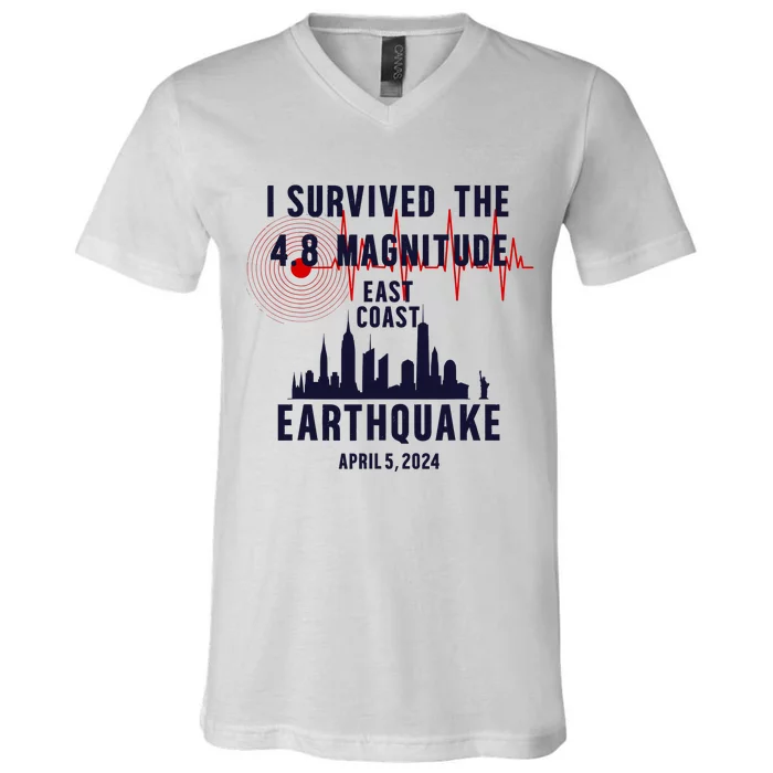 I Survived The Nyc Earthquake 2024 V-Neck T-Shirt