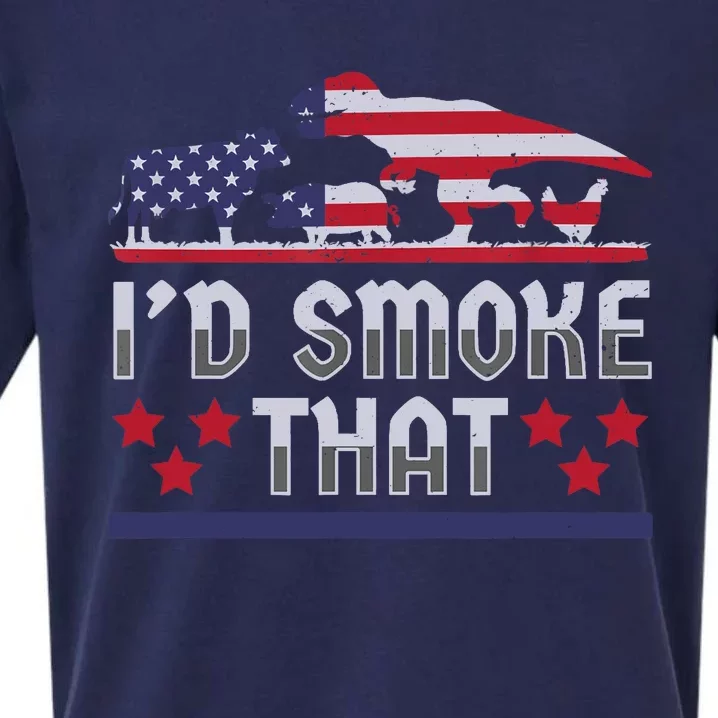 I'd Smoke That BBQ Barbeque Patriot Dinosaur T-Rexs Sueded Cloud Jersey T-Shirt