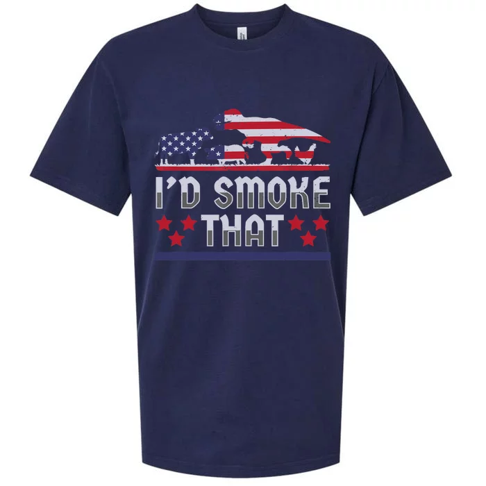 I'd Smoke That BBQ Barbeque Patriot Dinosaur T-Rexs Sueded Cloud Jersey T-Shirt