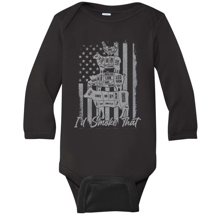 Id smoke that funny grilling I'd smoke that US flag 4th July Baby Long Sleeve Bodysuit