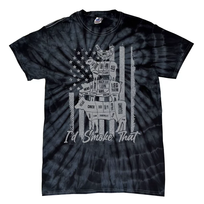 Id smoke that funny grilling I'd smoke that US flag 4th July Tie-Dye T-Shirt