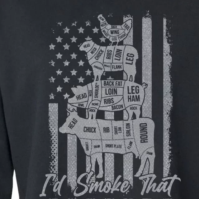 Id smoke that funny grilling I'd smoke that US flag 4th July Cropped Pullover Crew