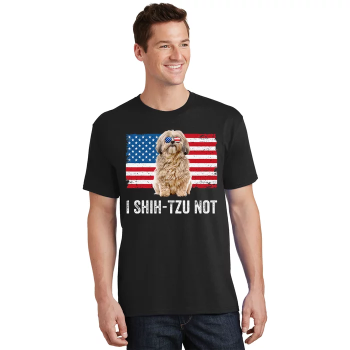 I Shih Tzu Not American Flag Dog Lover Owner Shih Tzu Funny T-Shirt