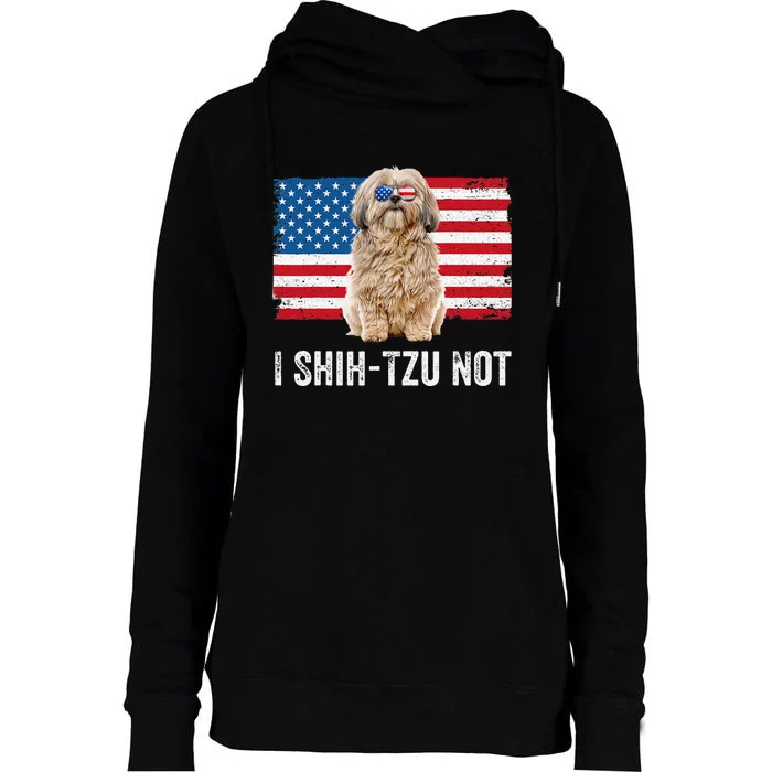 I Shih Tzu Not American Flag Dog Lover Owner Shih Tzu Funny Womens Funnel Neck Pullover Hood