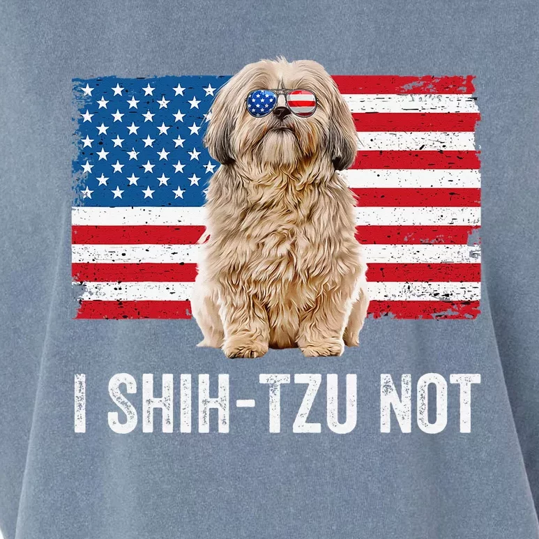 I Shih Tzu Not American Flag Dog Lover Owner Shih Tzu Funny Garment-Dyed Women's Muscle Tee