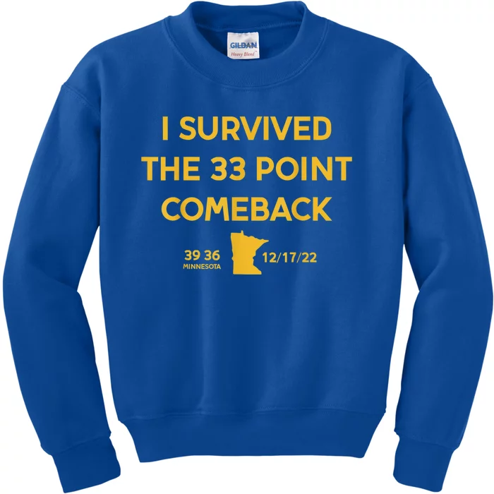 I Survived The 33 Point Comeback Football Kids Sweatshirt