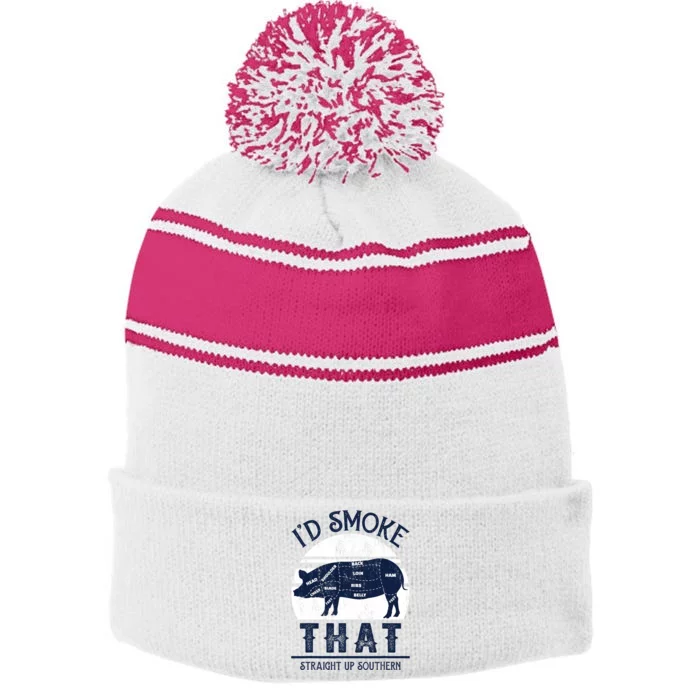 Id Smoke That Straight Up Southern Pig Vintage Stripe Pom Pom Beanie