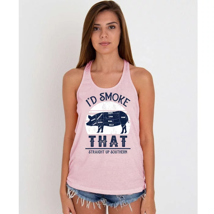 Id Smoke That Straight Up Southern Pig Vintage Women's Knotted Racerback Tank