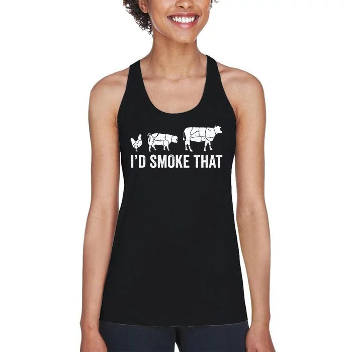 I'd Smoke That Fun BBQ Smoker Chef Women's Racerback Tank