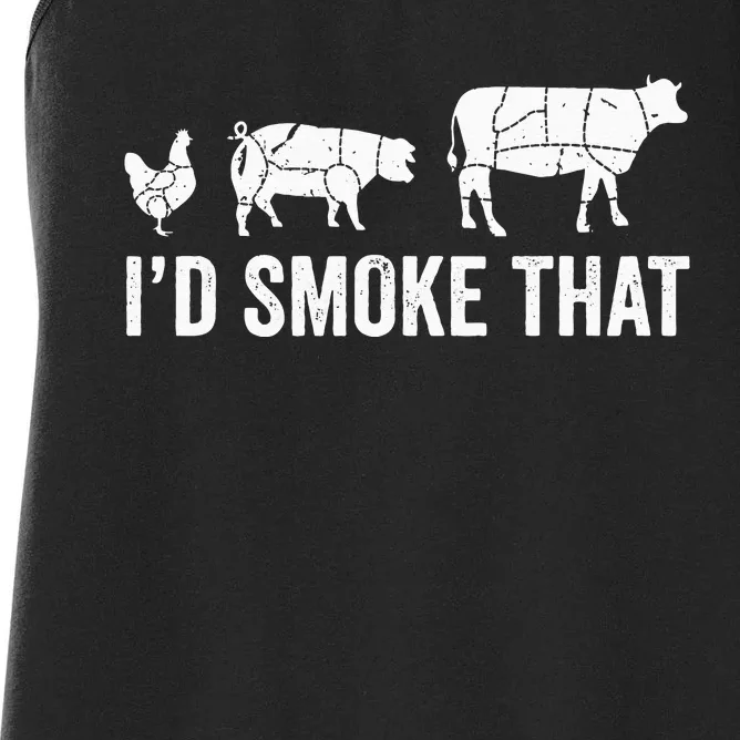 I'd Smoke That Fun BBQ Smoker Chef Women's Racerback Tank