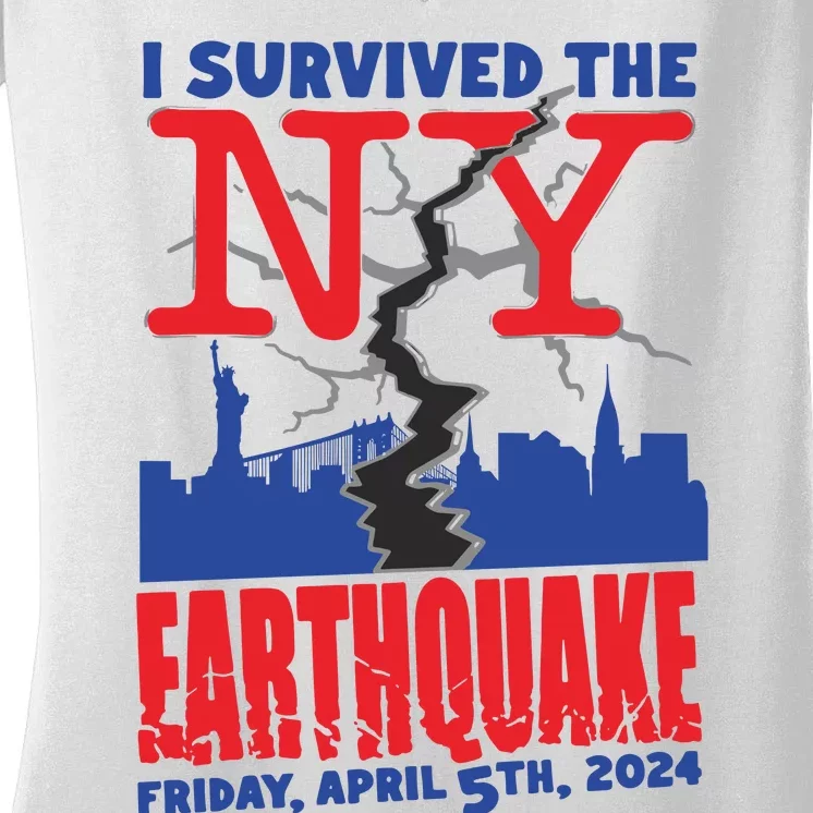 I Survived The Nyc Earthquake 2024 Women's V-Neck T-Shirt