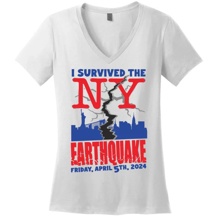 I Survived The Nyc Earthquake 2024 Women's V-Neck T-Shirt