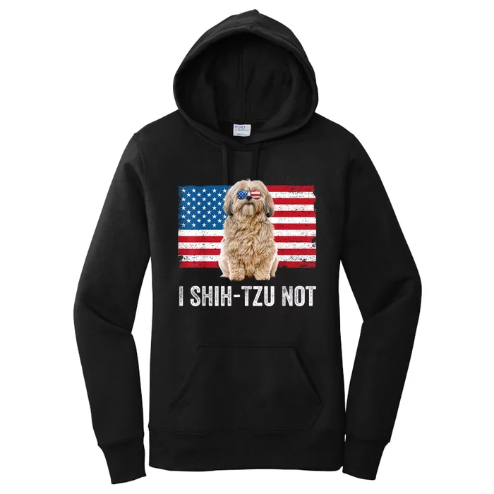 I Shih Tzu Not American Flag Dog Lover Owner Shih Tzu Funny Women's Pullover Hoodie