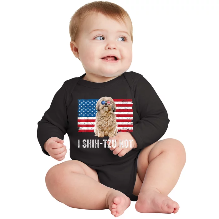 I Shih Tzu Not American Flag Dog Lover Owner Shih Tzu Funny Baby Long Sleeve Bodysuit