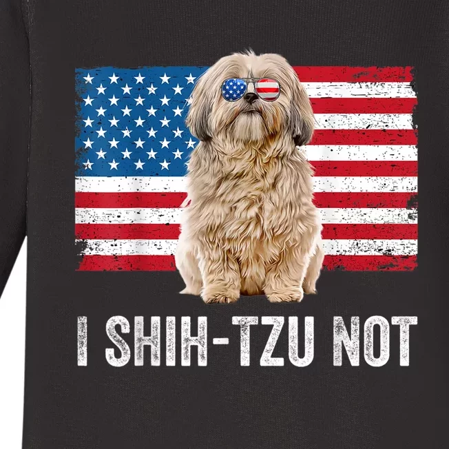 I Shih Tzu Not American Flag Dog Lover Owner Shih Tzu Funny Baby Long Sleeve Bodysuit