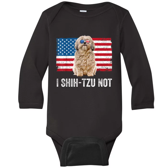 I Shih Tzu Not American Flag Dog Lover Owner Shih Tzu Funny Baby Long Sleeve Bodysuit