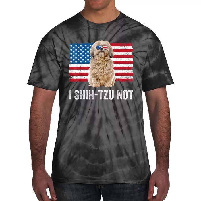 I Shih Tzu Not American Flag Dog Lover Owner Shih Tzu Funny Tie-Dye T-Shirt