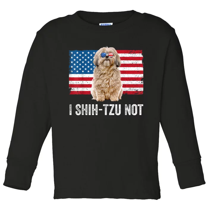 I Shih Tzu Not American Flag Dog Lover Owner Shih Tzu Funny Toddler Long Sleeve Shirt