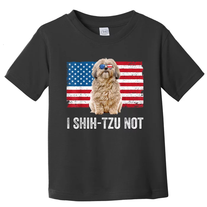 I Shih Tzu Not American Flag Dog Lover Owner Shih Tzu Funny Toddler T-Shirt