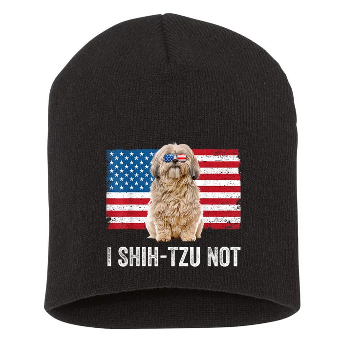 I Shih Tzu Not American Flag Dog Lover Owner Shih Tzu Funny Short Acrylic Beanie