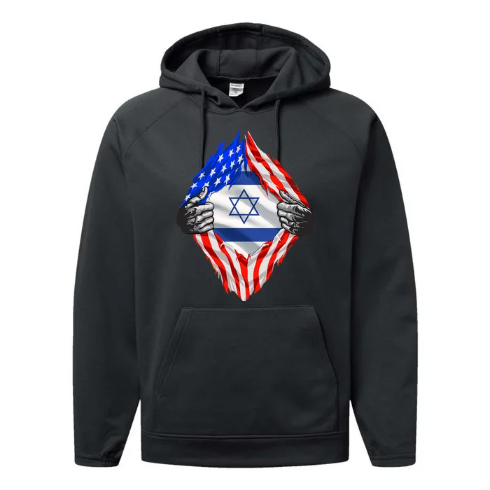 Israel Strong Usa Israel Flag American Israeli Roots Jewish Performance Fleece Hoodie