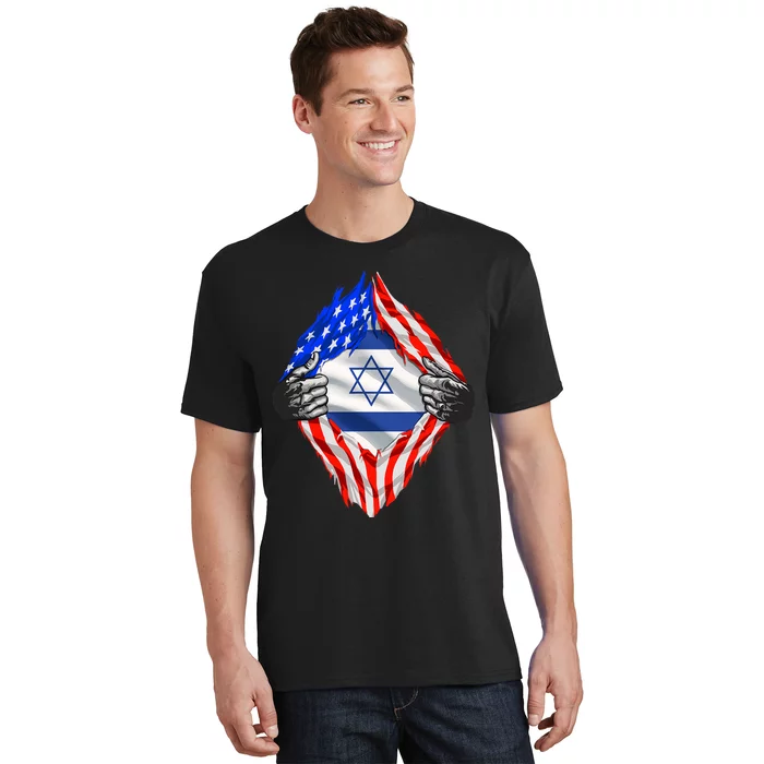 Israel Strong Usa Israel Flag American Israeli Roots Jewish T-Shirt