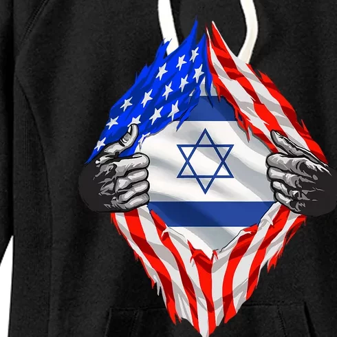 Israel Strong Usa Israel Flag American Israeli Roots Jewish Women's Fleece Hoodie