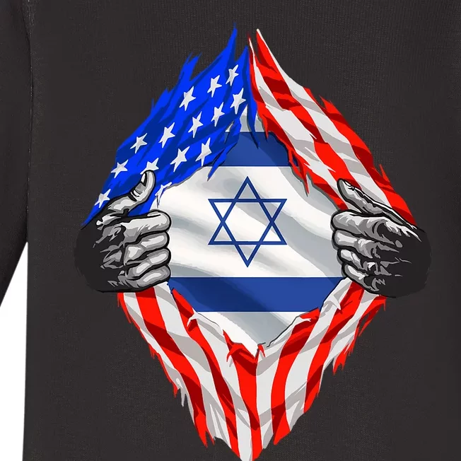 Israel Strong Usa Israel Flag American Israeli Roots Jewish Baby Long Sleeve Bodysuit