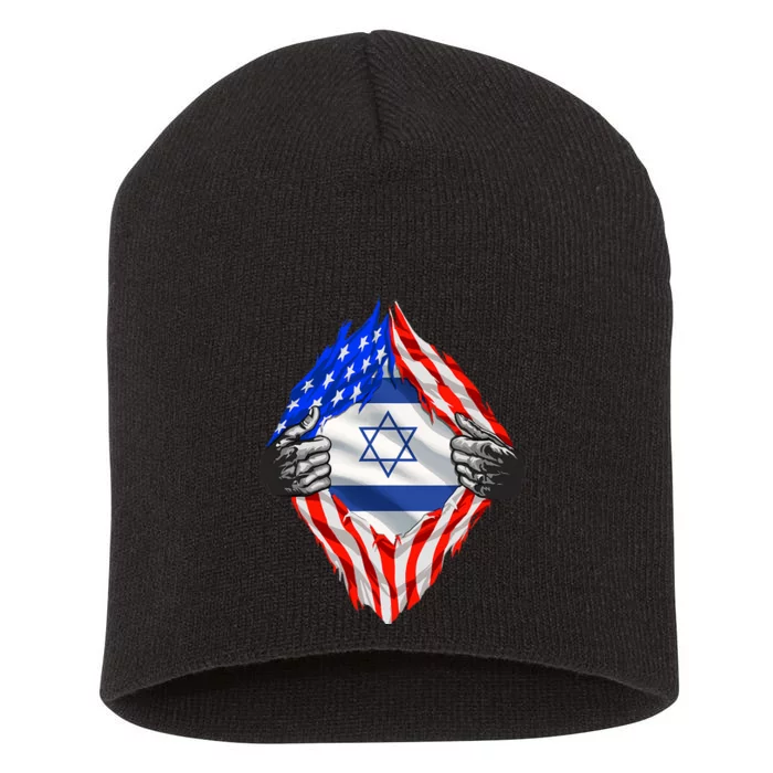 Israel Strong Usa Israel Flag American Israeli Roots Jewish Short Acrylic Beanie