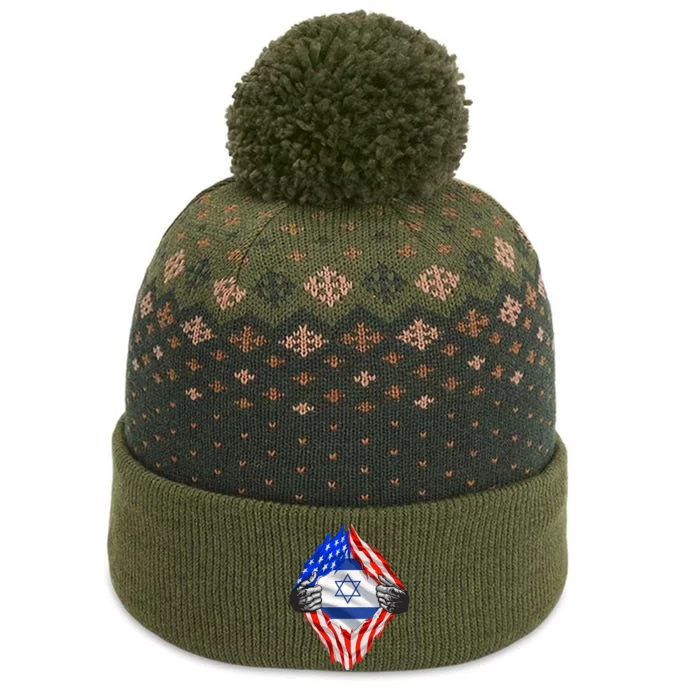 Israel Strong Usa Israel Flag American Israeli Roots Jewish The Baniff Cuffed Pom Beanie