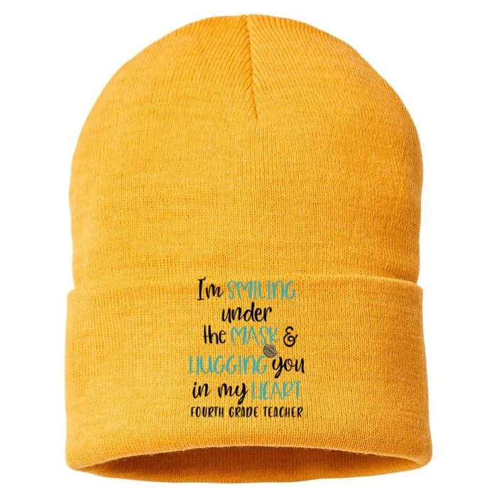 Im Smiling Under The Mask Fourth Grade Teacher Gift Sustainable Knit Beanie