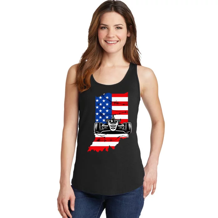 Indiana State Usa Flag Vintage Indianapolis Race Car Racing Ladies Essential Tank