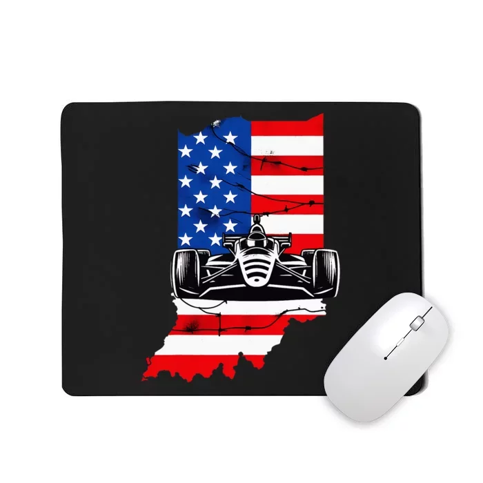 Indiana State Usa Flag Vintage Indianapolis Race Car Racing Mousepad