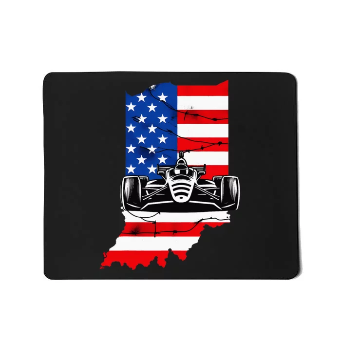 Indiana State Usa Flag Vintage Indianapolis Race Car Racing Mousepad