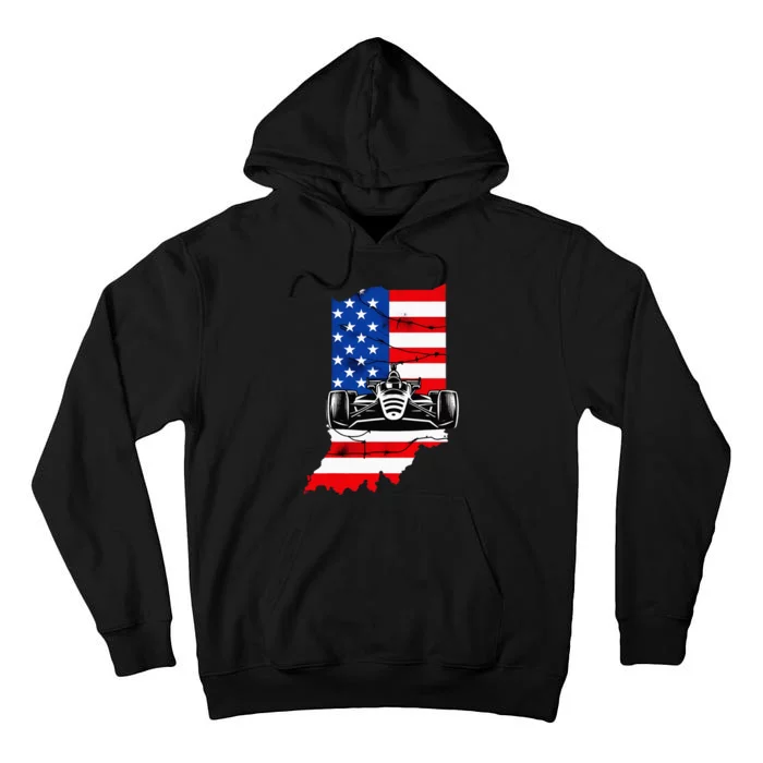 Indiana State Usa Flag Vintage Indianapolis Race Car Racing Tall Hoodie