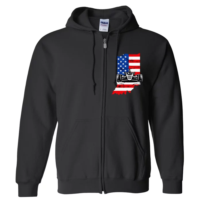 Indiana State Usa Flag Vintage Indianapolis Race Car Racing Full Zip Hoodie