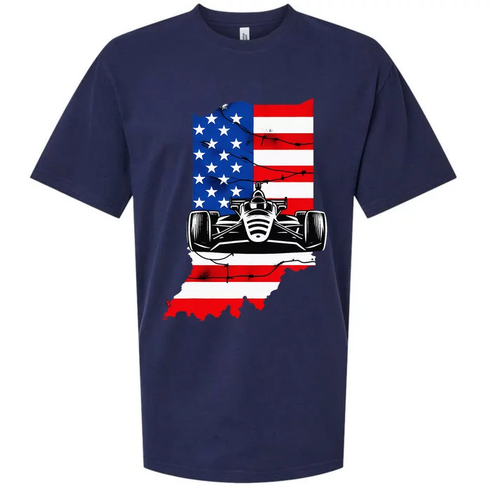 Indiana State Usa Flag Vintage Indianapolis Race Car Racing Sueded Cloud Jersey T-Shirt