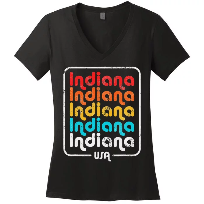 Indiana State Vintage 1970S 1980S Women's V-Neck T-Shirt