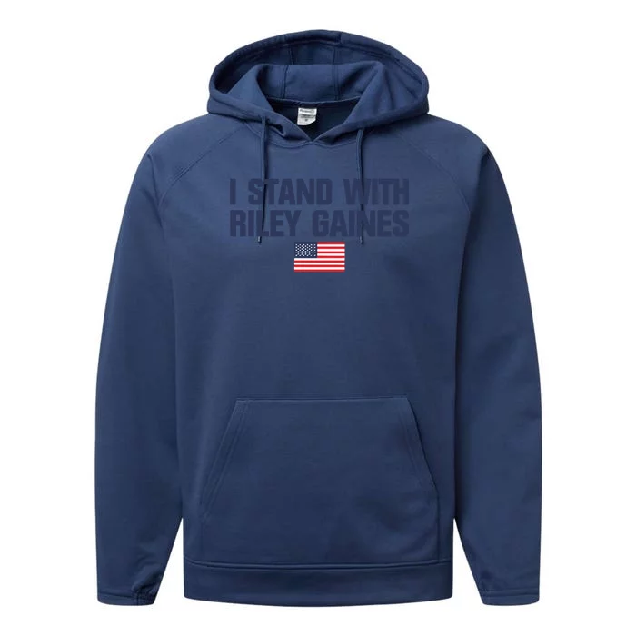 I Stand With Riley Gaines Us Swimmer Save Sports American Flag Performance Fleece Hoodie