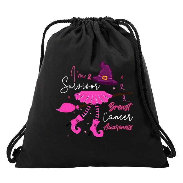 I’m Survivor Witch Breast Cancer Pink Ribbon Halloween Drawstring Bag