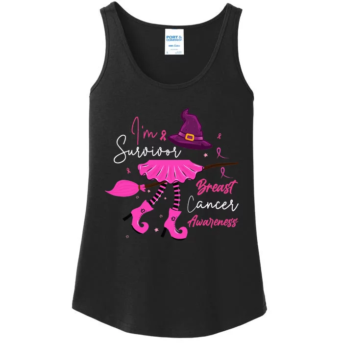 I’m Survivor Witch Breast Cancer Pink Ribbon Halloween Ladies Essential Tank