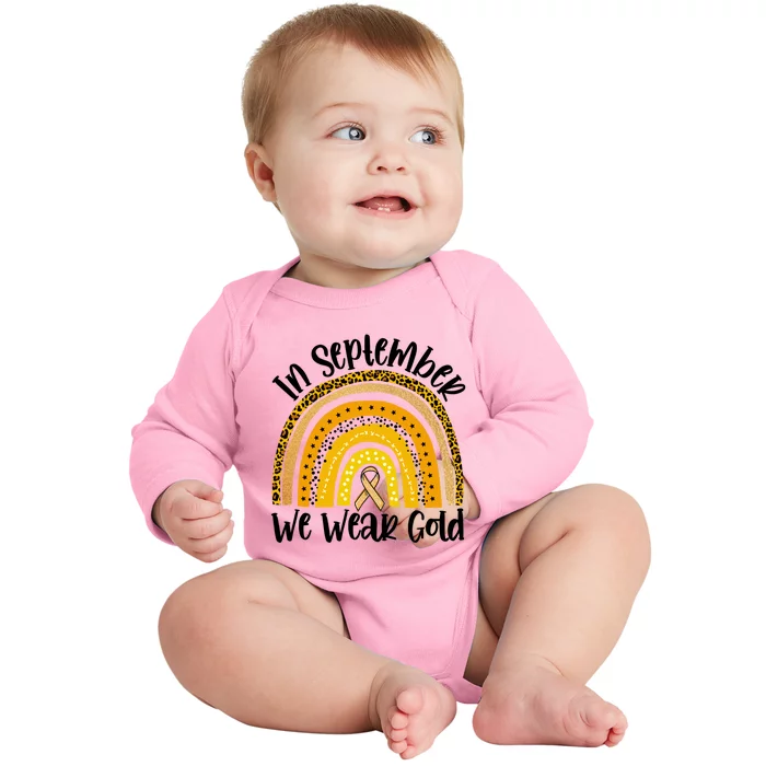 In September We Wear Gold Rainbow Hood Cancer Awareness Gift Baby Long Sleeve Bodysuit