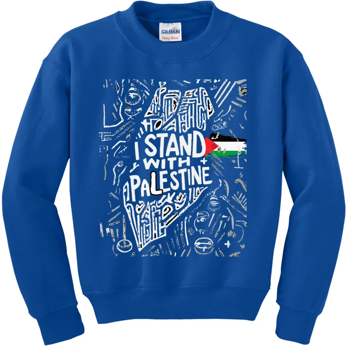 i stand with palestine quote a free palestine design Kids Sweatshirt