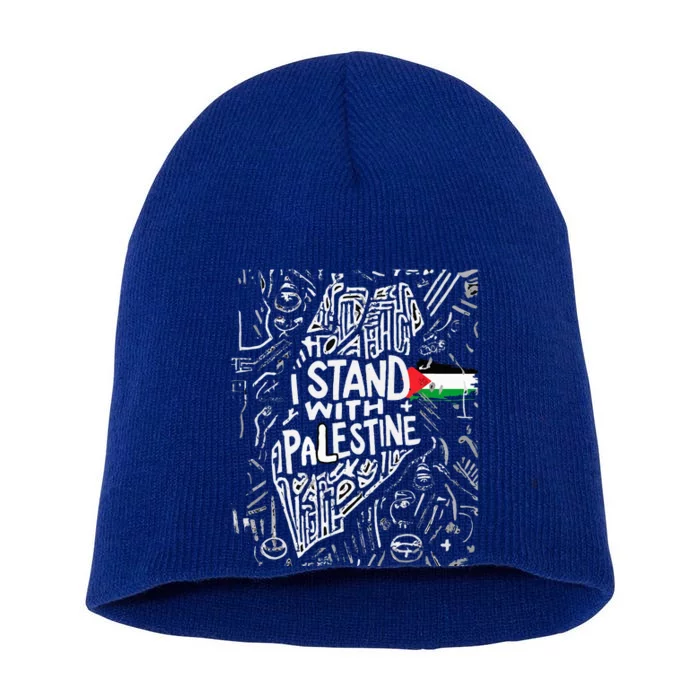 i stand with palestine quote a free palestine design Short Acrylic Beanie