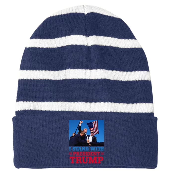 I Stand With President Trump After The Shooting At His Rally Striped Beanie with Solid Band