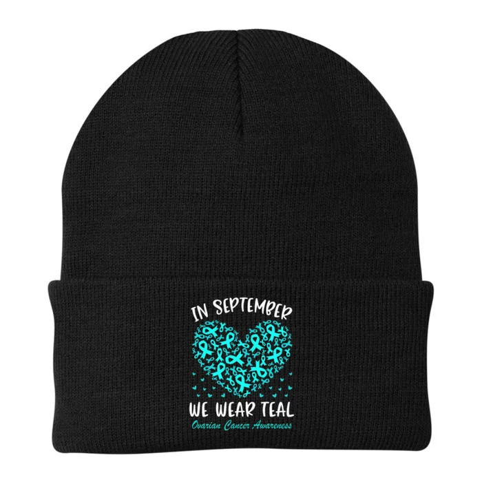 In September We Wear Teal Ovarian Cancer Awareness Knit Cap Winter Beanie